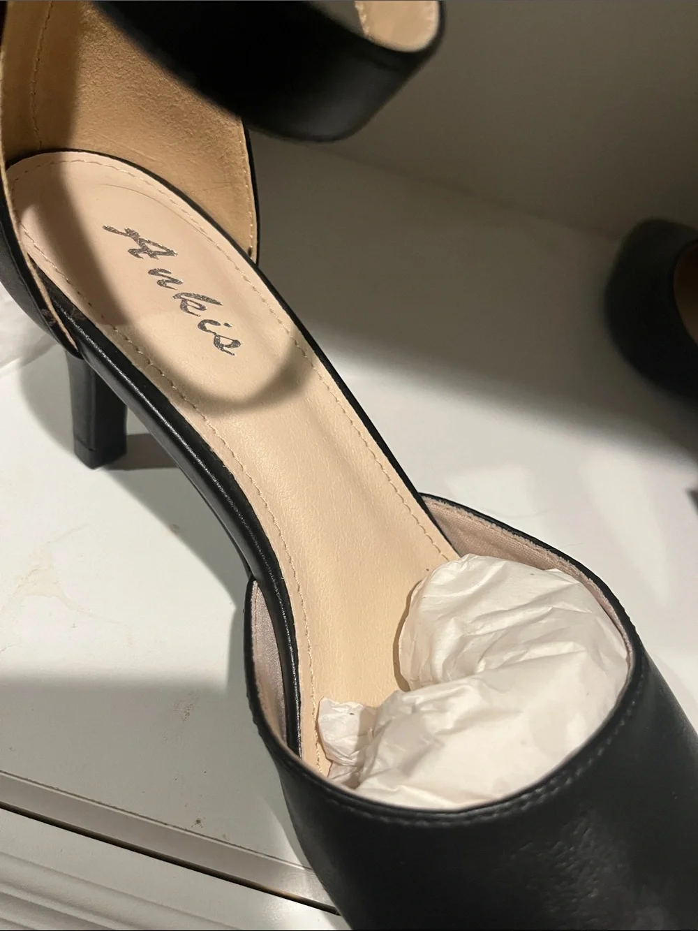 Black Pointed Ankle-Strap Heels with Cushioned Insole